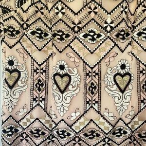 Pink and Gold Embroidered Zip Back Fitted Short Sleeved Paisley Lace Dress